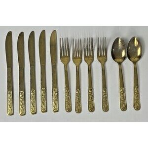 Gold Plated Flatware Vintage Silverware Japan Mid Century Replacement‎ 11 Pieces